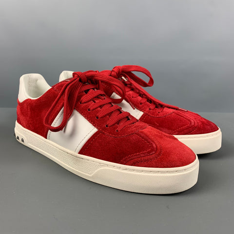 VALENTINO 'City Planet Rockstud'  Size 8 Red White Studded Suede Sneakers