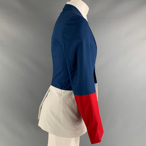 JIL SANDER Size 36 Blue Red & White Color Block Single Button Sport Coat