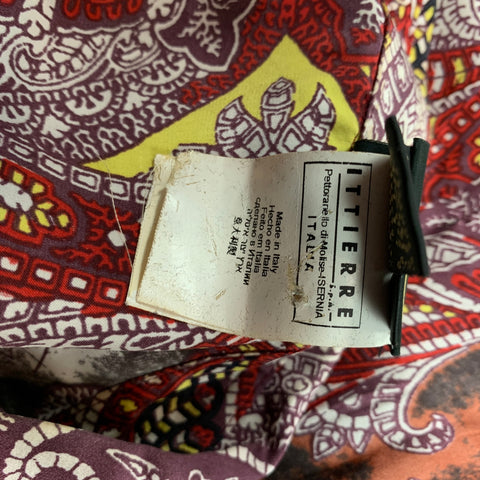 JUST CAVALLI Size L Burgundy & Brown Print Silk Button Up Long Sleeve Shirt
