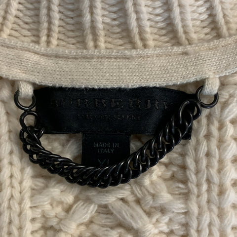 BURBERRY PRORSUM F/W 2011 Size XL Cream Wool / Cashmere Fur V-neck Pullover Sweater