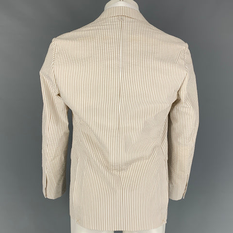 BLACK FLEECE Chest Size S Taupe White Seersucker Cotton Notch Lapel Sport Coat