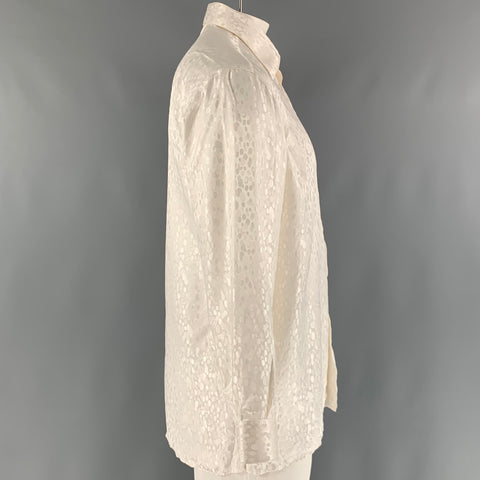 GIANNI VIERA Size L White Dots Jacquard Silk Long Sleeve Shirt