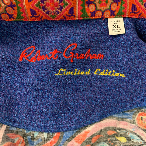 ROBERT GRAHAM Size XL Blue Multicolour Print Cotton Button Up Long Sleeve Shirt