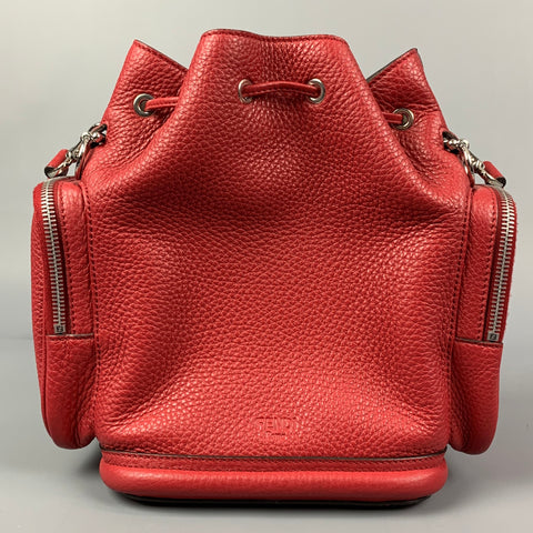 FENDI Red Pebble Grain Calfskin Leather Mon Tresor Bucket Bag