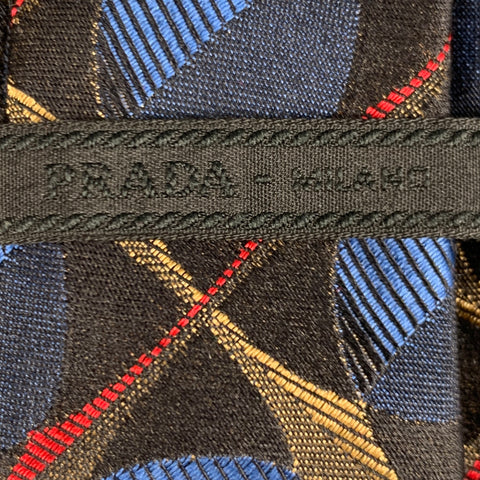 PRADA Black Multi-Color Abstract Silk Jacquard Tie