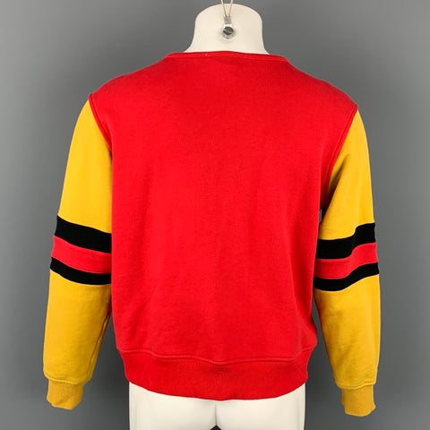MARNI Size S Red & Mustard Color Block Cotton Crew-Neck Sweatshirt