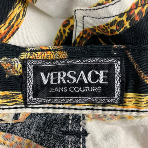 VERSACE JEANS COUTURE Size 36 White Black Yellow Animal Print Casual Pants