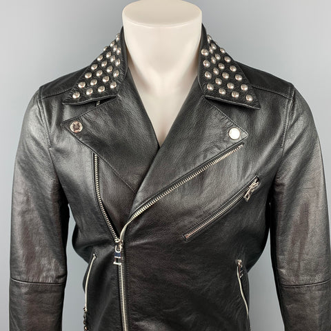 MICHAEL KORS Size S Black Studded Leather Biker Jacket