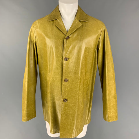 JIL SANDER Size 36 Chartreuse Distressed Leather Coat