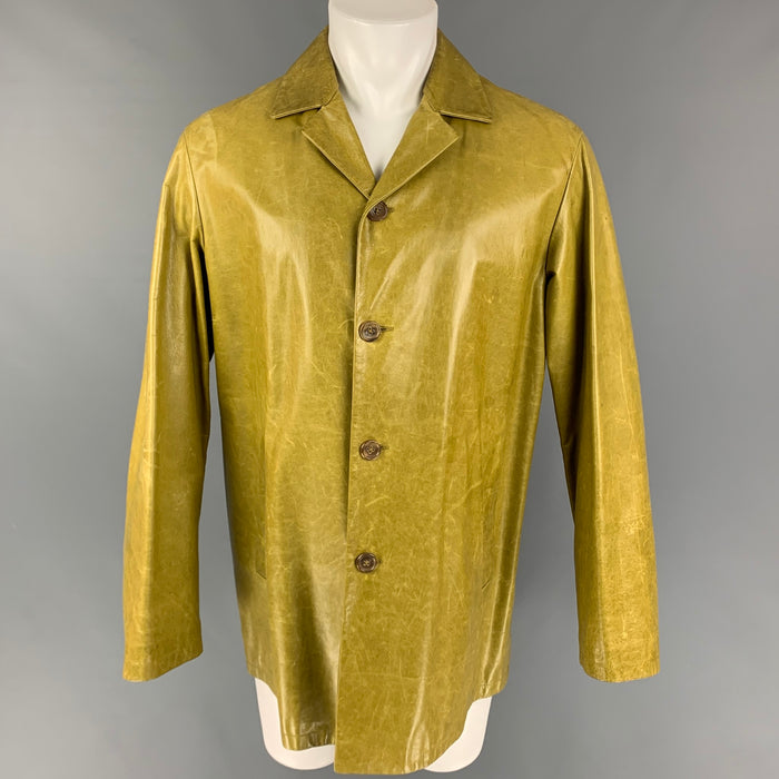 JIL SANDER Size 36 Chartreuse Distressed Leather Coat