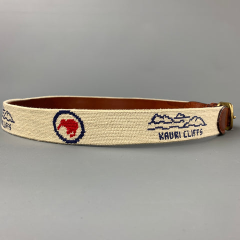 SMATHERS & BRANSON Size 40 Beige & Navy Embroidered Belt