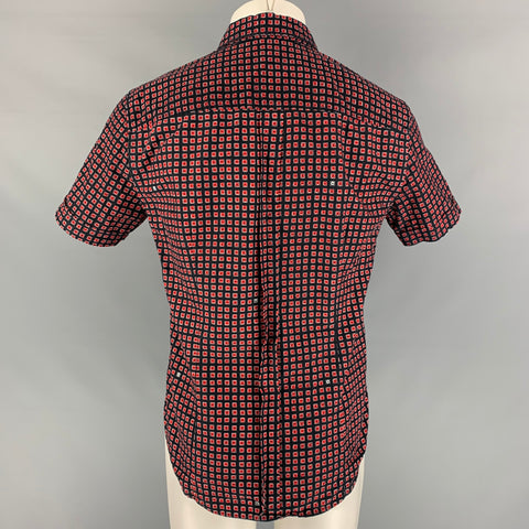 BAND OF OUTSIDERS Size M Navy & Red Print Cotton Button Up Short Sleeve Shirt
