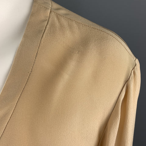 CHLOE Taille 8 Blouse en crêpe de soie beige à col en V et poignets à nœud