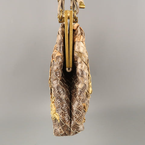 BOTTEGA VENETA Lavorazione Fatta a Aano Taupe Intrecciato Lizard Leather Handbag