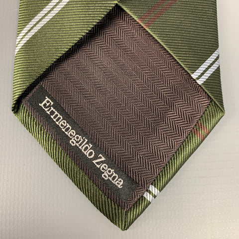 ERMENEGILDO ZEGNA Green & Red Stripe Silk Tie