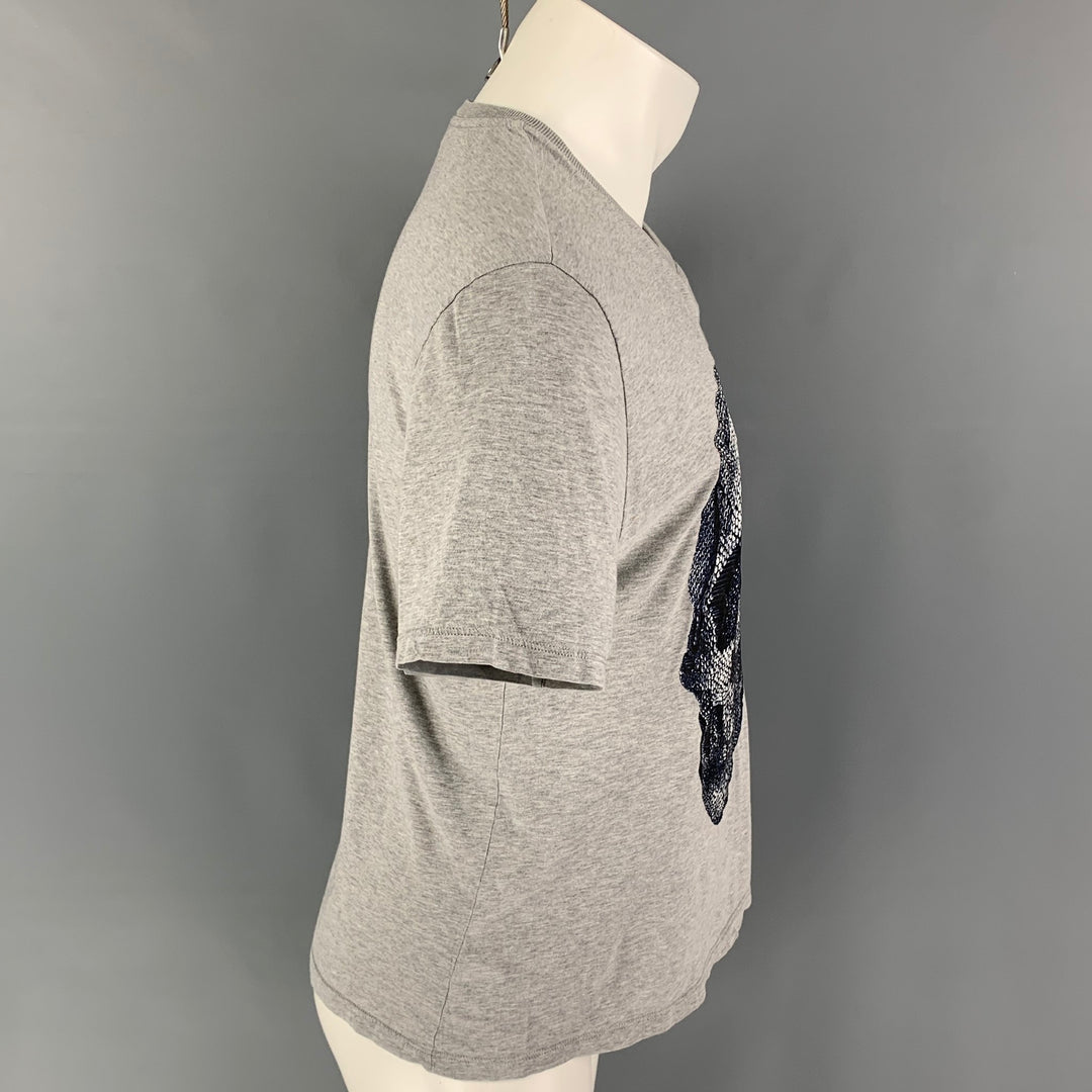 ALEXANDER MCQUEEN Size S Grey Navy Skull Cotton Crew-Neck T-shirt