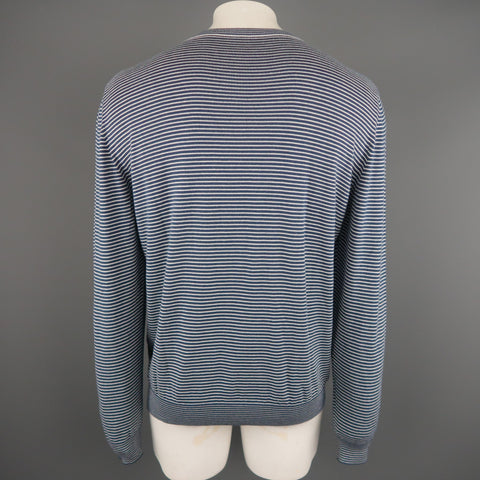 MAISON MARTIN MARGIELA Size XL Navy & White Stripe Cotton Pullover Sweater