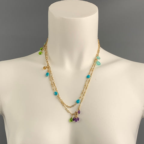 VINTAGE Gold Plated Chain Link Semi-Precious Stone Necklace