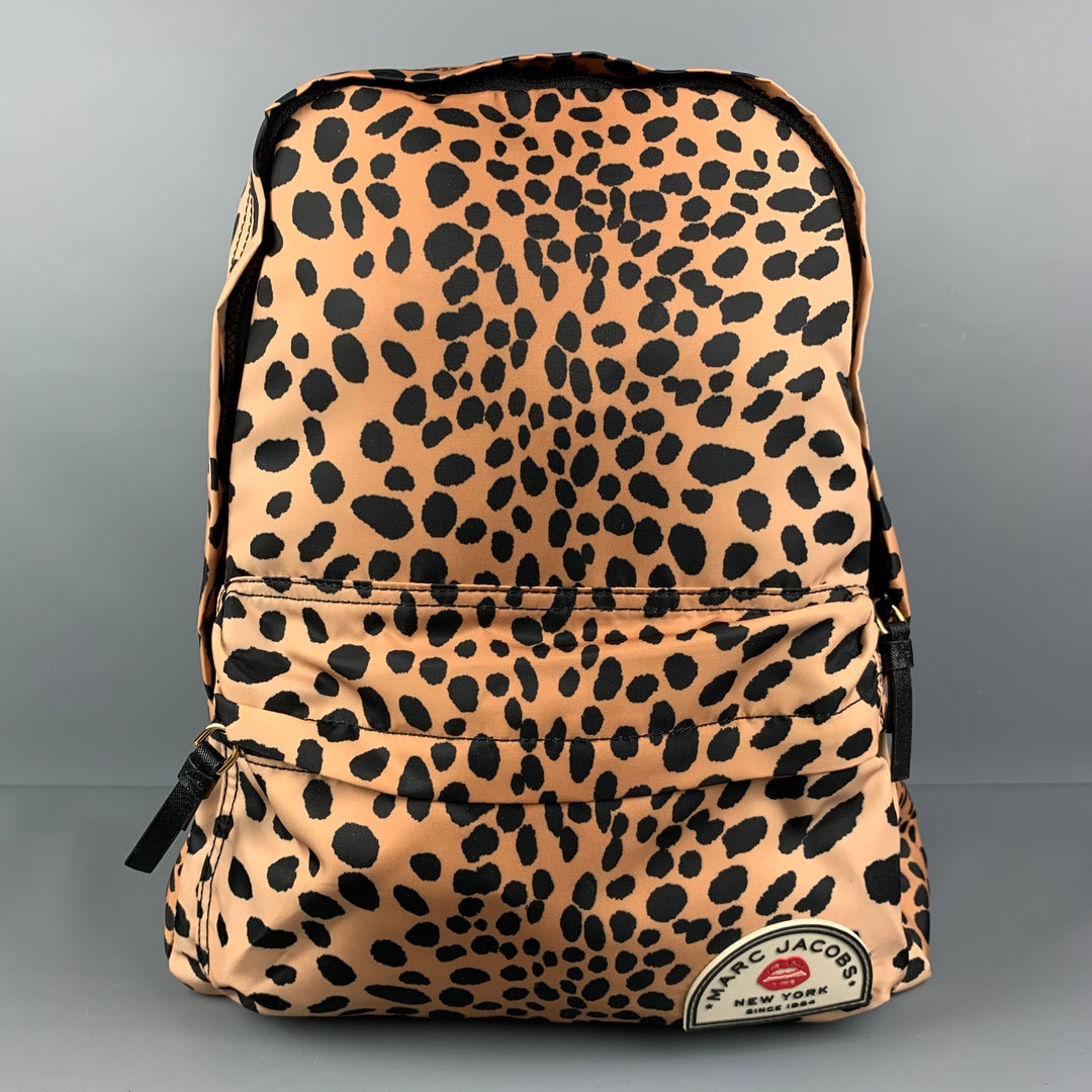 MARC JACOBS Tan Black Animal Print Canvas Backpack