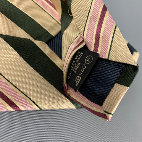 ERMENEGILDO ZEGNA for WILKES BASHFORD Beige Black Pink Diagonal Stripe Silk Tie