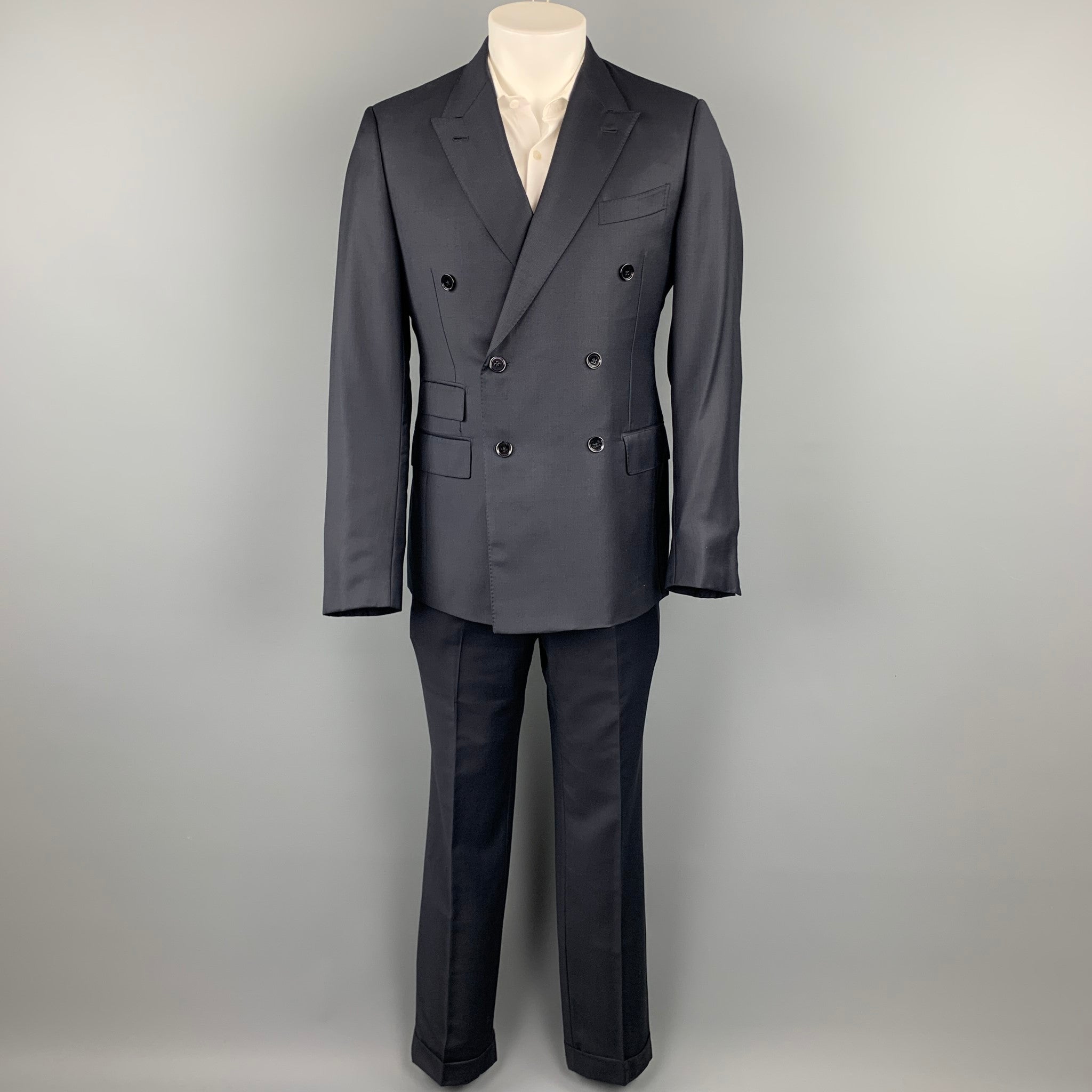 ERMENEGILDO ZEGNA Size 40 Navy Wool Double Breasted Custom Suit
