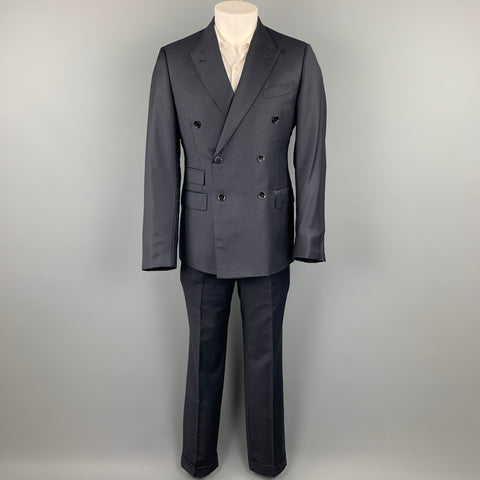 ERMENEGILDO ZEGNA Size 40 Navy Wool Double Breasted Custom Suit
