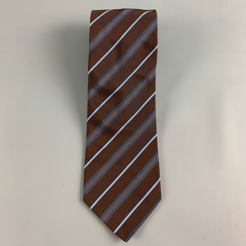 MICKY Brown Blue Diagonal Stripe Silk / Cotton Twill Tie