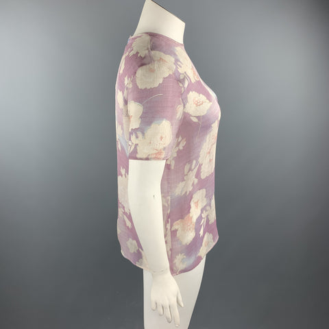 GIORGIO ARMANI Size 10 Light Purple Floral T Shirt Blouse