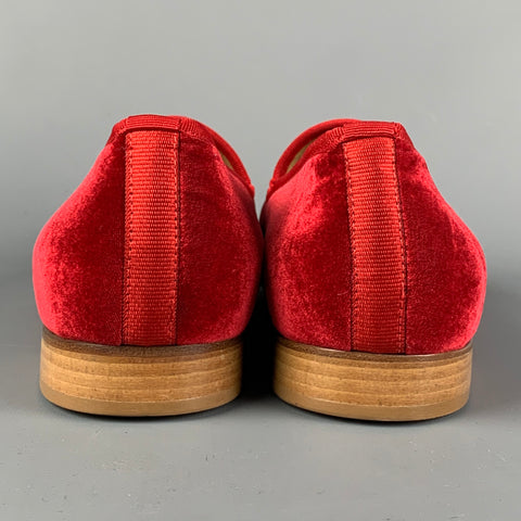 DEL TORO Size 13 Red Embroidery Velvet Slippers Loafers