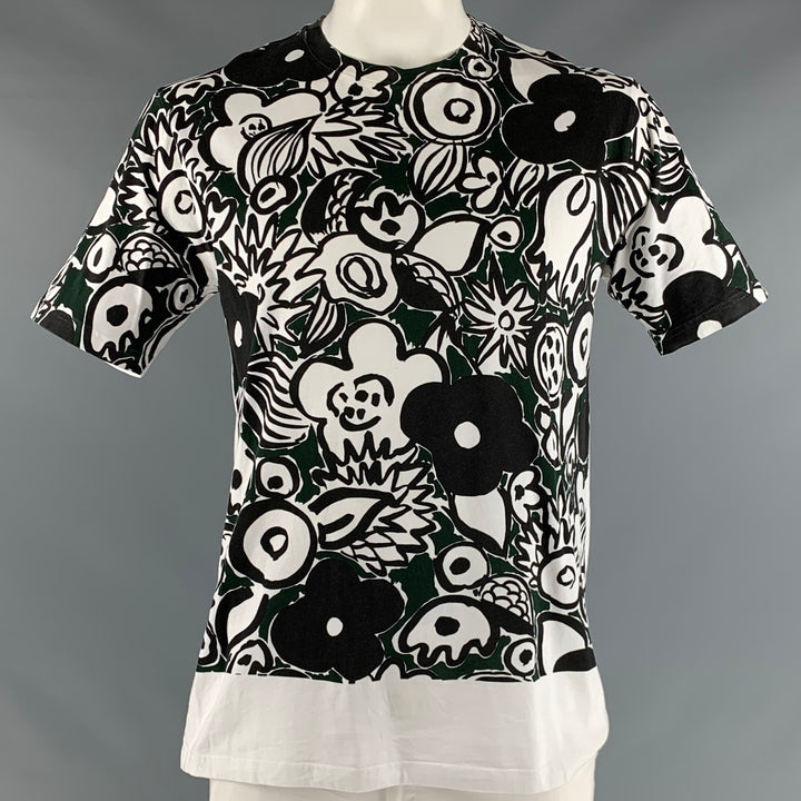 MARNI Size L White Black Graphic Cotton Crew-Neck T-shirt