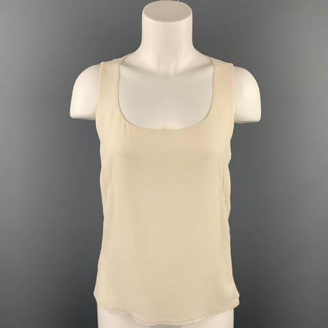AKRIS Size 6 Cream Chiffon Silk Scoop Neck Sleeveless Blouse