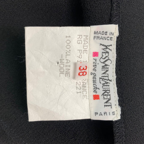 YVES SAINT LAURENT Rive Gauche Size 6 Black Wool Pleated Wrap Below Knee Skirt