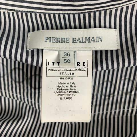 PIERRE BALMAIN Size M Black & White Silver Stripe Cotton Long Sleeve Shirt