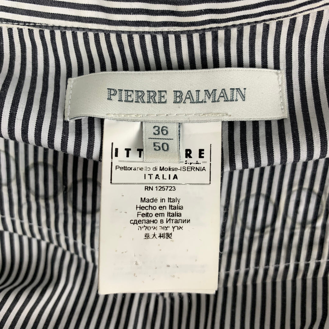 PIERRE BALMAIN Taille M Chemise à manches longues en coton à rayures argentées noires et blanches