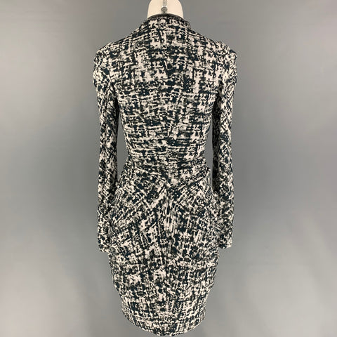 ALEXANDER MCQUEEN Talla 2 Vestido de manga larga jaspeado de viscosa blanca verde oscuro