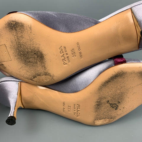 PRADA Talla 5.5 Sandalias con lazo tipo mulas de seda lavanda