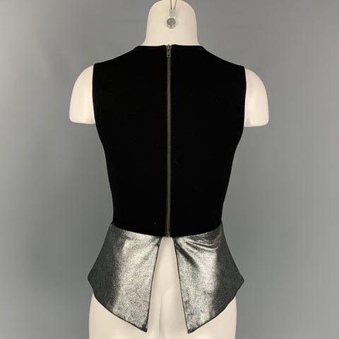 MASON x BARNEY'S NEW YORK Size 0 Silver & Black Rayon Blend Two Tone Lambskin Casual Top