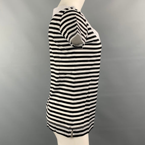 LOVE MOSCHINO Size 6 Black & White Stripe Cotton Bow T-Shirt