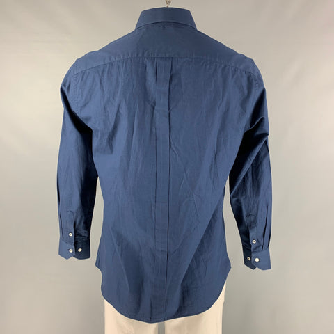ATELIER Size XXL Navy Solid Cotton Button Up Long Sleeve Shirt
