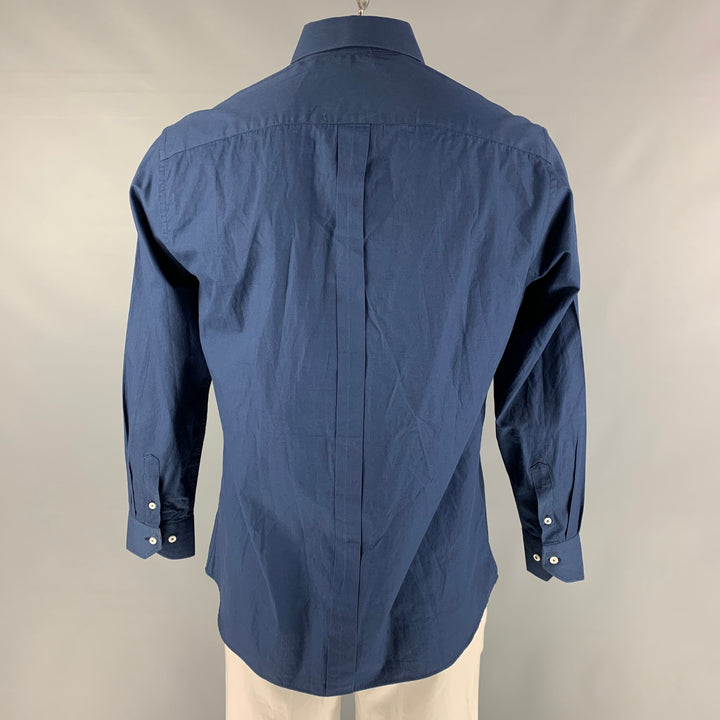 ATELIER Size XXL Navy Solid Cotton Button Up Long Sleeve Shirt