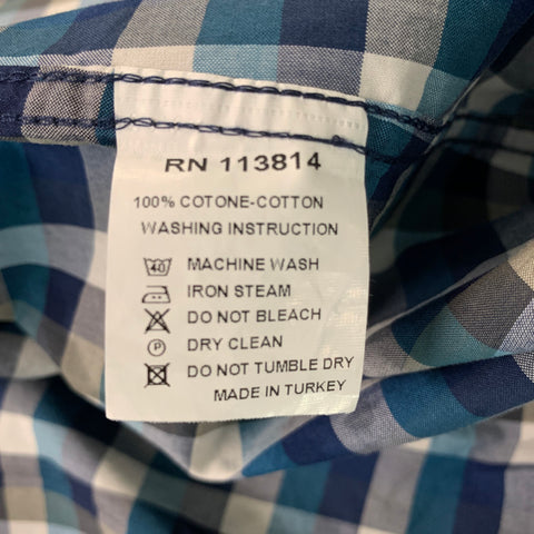 BILLY REID Size S Teal Blue & White Checkered Cotton Button Down Long Sleeve Shirt