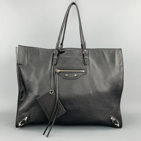 BALENCIAGA Black Textured Leather Large CITY Tote Handbag