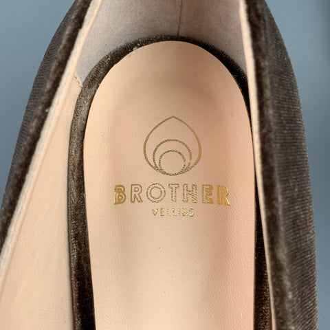 BROTHER VELLIES Size 8 Brown & Yellow Velvet Bow Pumps
