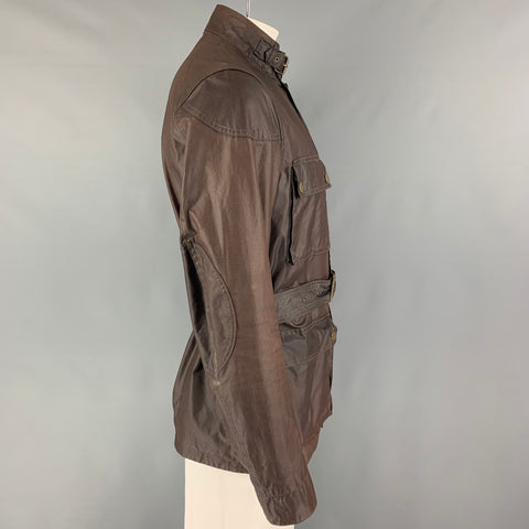 BELSTAFF Size XL Brown Coated Cotton Belted Trailmaster Jacket