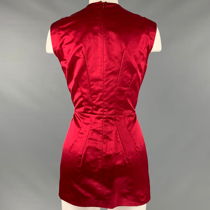 PRADA Size 10 Red Silk Pleated Sleeveless Dress Top