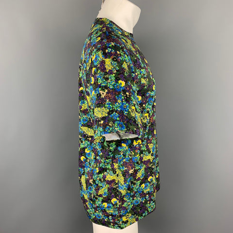 DRIES VAN NOTEN S/S 20 Size M Green & Blue Floral Cotton Crew-Neck T-shirt