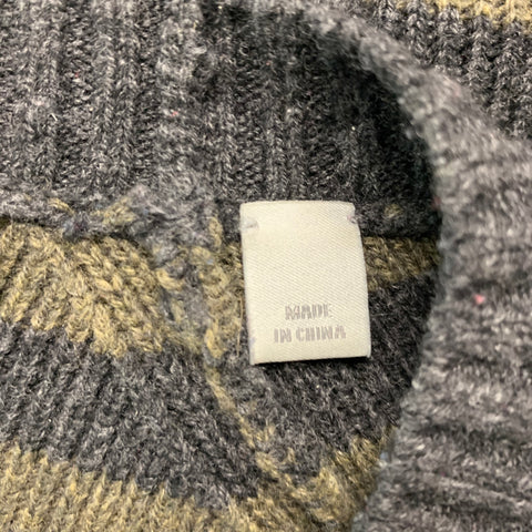 VINCE Jersey con cuello redondo de cachemir y lana a rayas gris oliva talla M