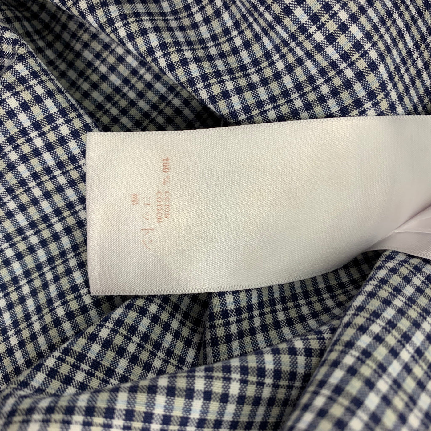 LOUIS VUITTON Size XL White Navy Plaid Cotton Button Up Long