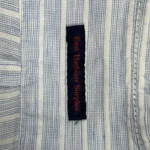 EAST HARBOUR SURPLUS Size M Light Blue & White Stripe Cotton Blend Pop-Over Long Sleeve Shirt