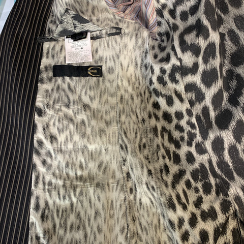JUST CAVALLI Size 38 Brown Stripe Cotton Blend Notch Lapel 32 28 Suit